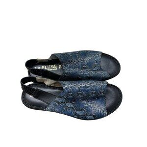 La Plume Asbury Sandals Women's Size 38 Navy Python Leather Slingback Shoes 7.5